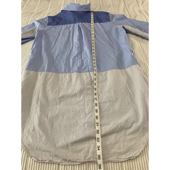 Zara Shirt Dress S Blue White Stripe Oversized Button Up Colorblock Preppy Chic - Picture 8 of 8